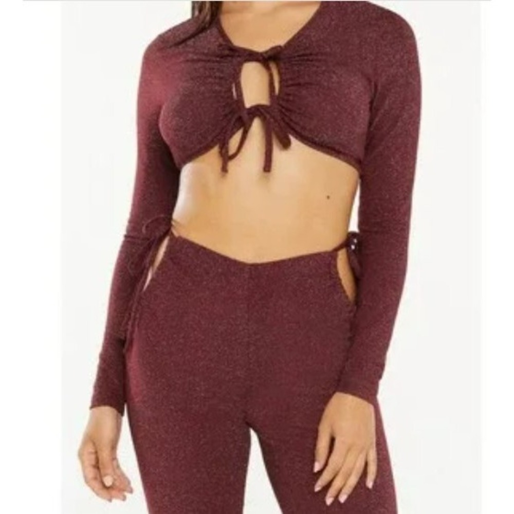 Savage X Fenty Lingerie Top Womens 2X Shine Strappy Red Metallic Long Sleeve